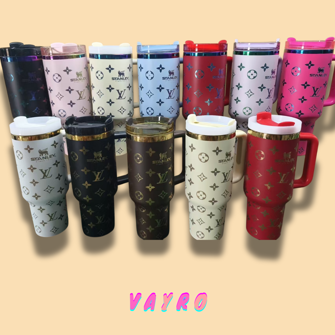 40oz Monogram Tumbler - Insulated Stainless Steel Travel Mug with Handle